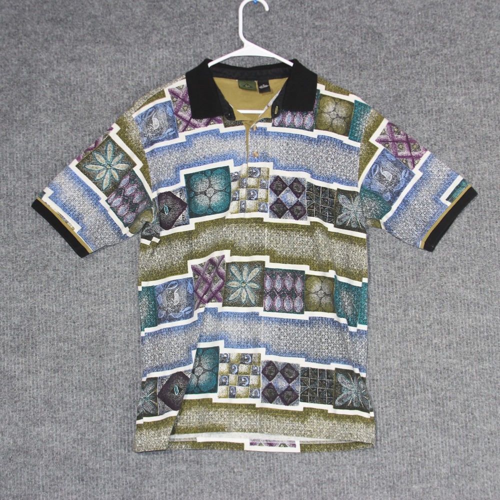 Le‎ Coq Sportif Polo Shirt Mens Medium Colorful Art Pattern Golf Rare